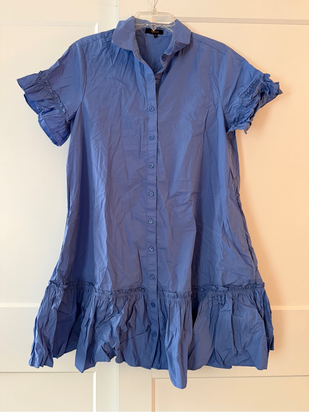 Quince Blue Drop Waist Organic Cotton Dress with Ruffle Hem Sz M Feminine